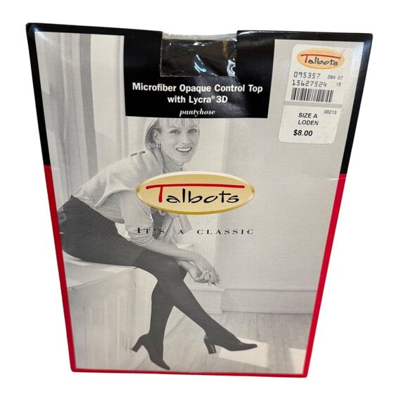 Talbots Microfiber Opaque Control Top Pantyhose Lycra 3D Size A Loden VTG Hose - Picture 1 of 9